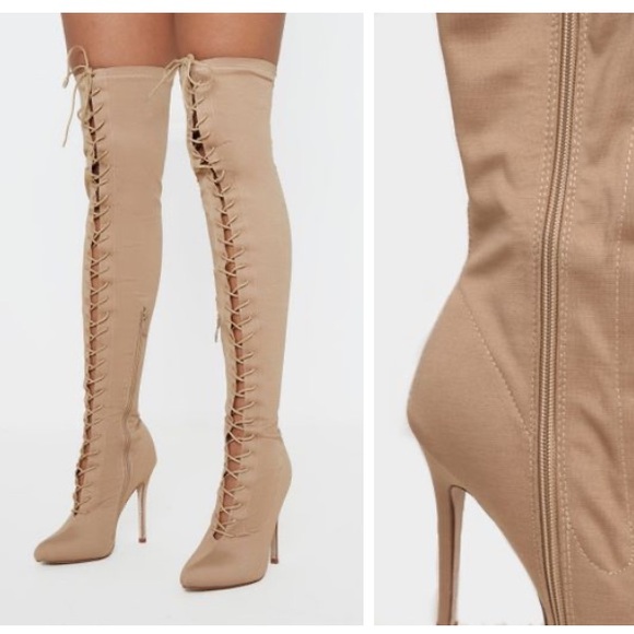 khaki thigh high boots